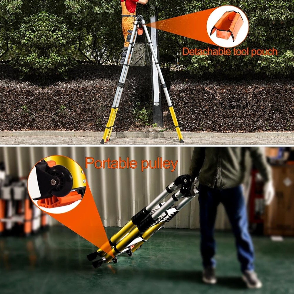 Telescoping Ladder A Frame, 20 Ft Compact Aluminum Extension Telescopic Step