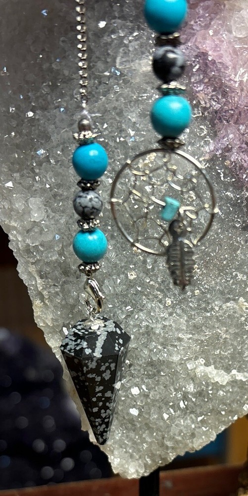 Snowflake obsidian pendulum with Detachable Dreamcatcher Chain