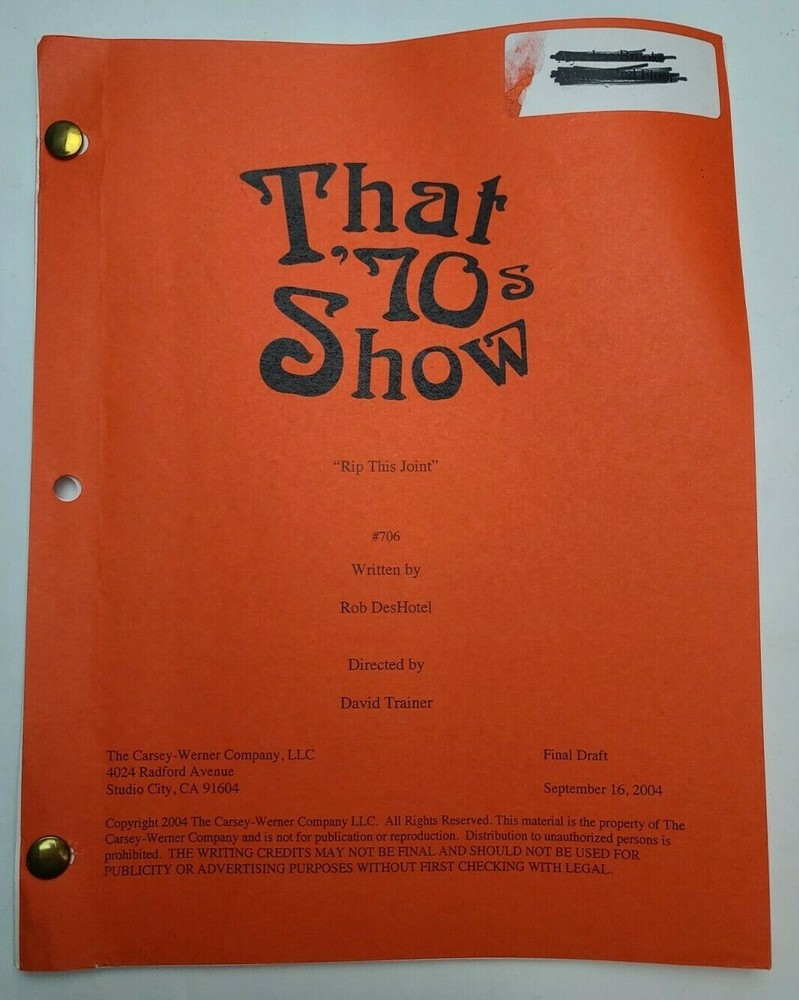 THAT '70S SHOW / Rob DesHotel 2004 TV Script, Ashton Kutcher "Rip This Joint"