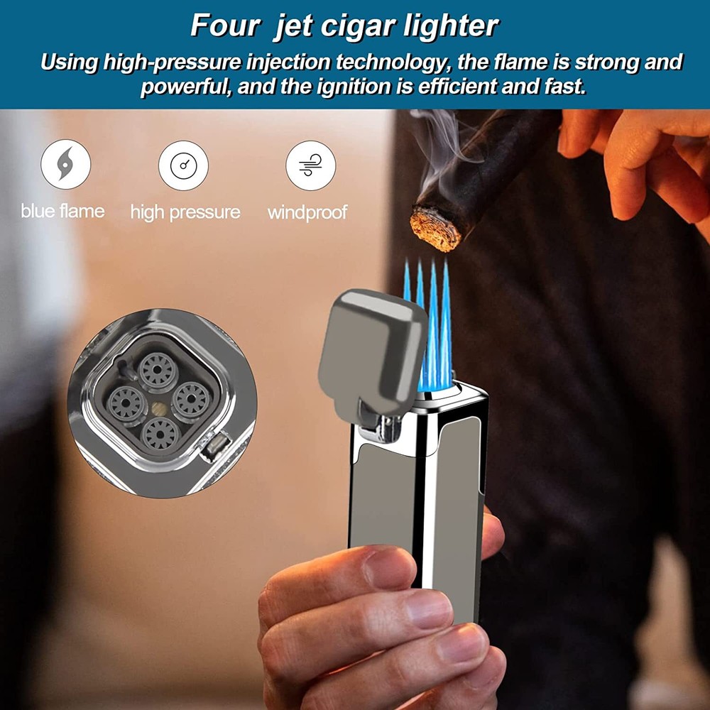 Torch Lighter Quad Jet Lighter Flame Butane Torch Lighter Refillable Adjustable