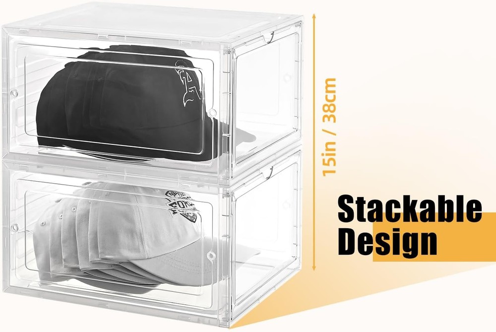 Hat Organizer Box,Stackable Clear Baseball Caps Holder Box Containers W/