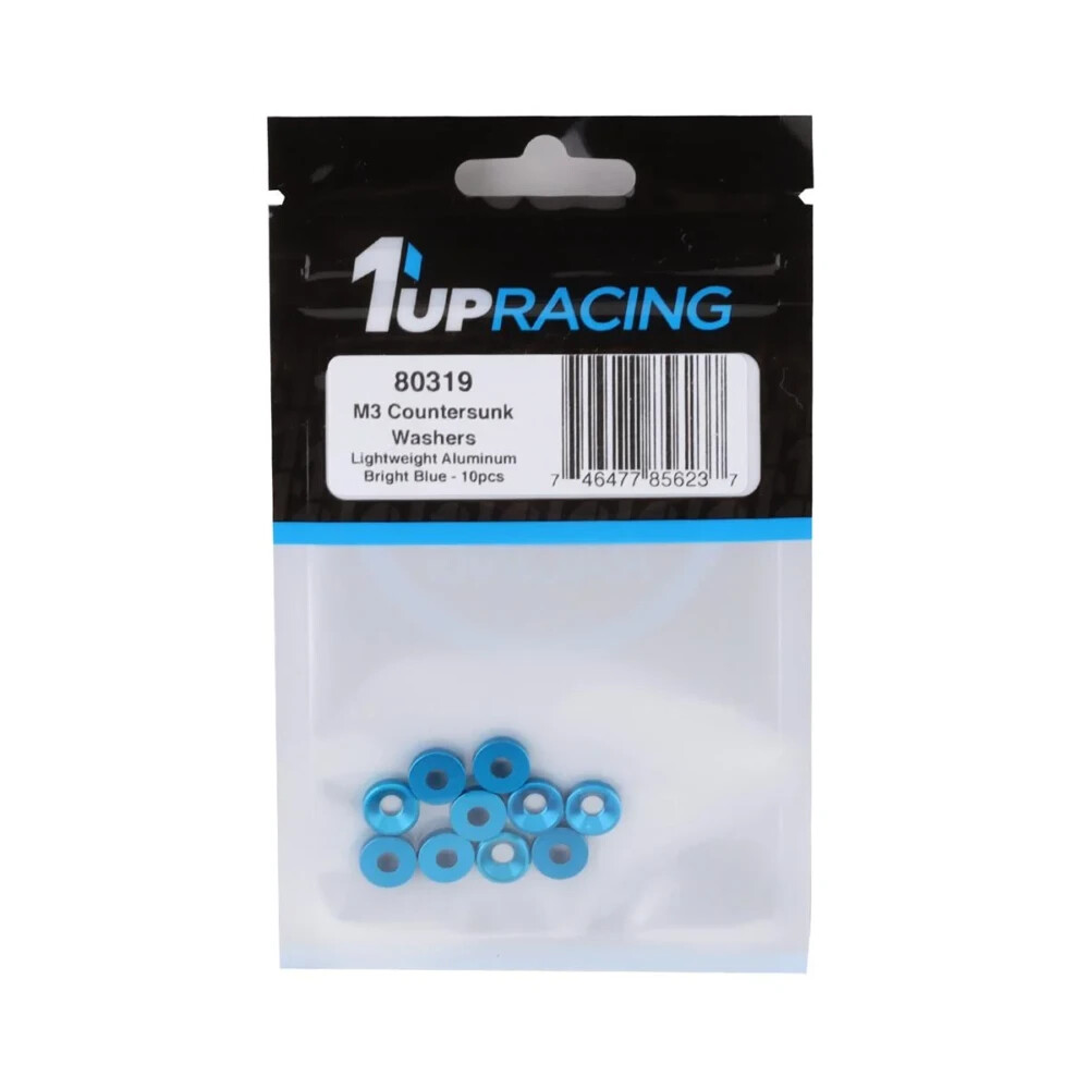 1UP Racing 3mm Countersunk Washers (Blue) (10pcs)