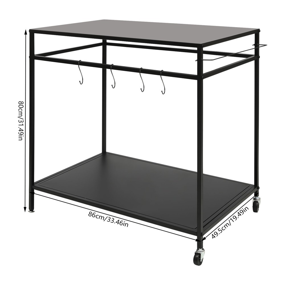 Kitchen BBQ Food Prep Work Cart Table Stand Mobile Storage Rack Grid Panel 2Tier