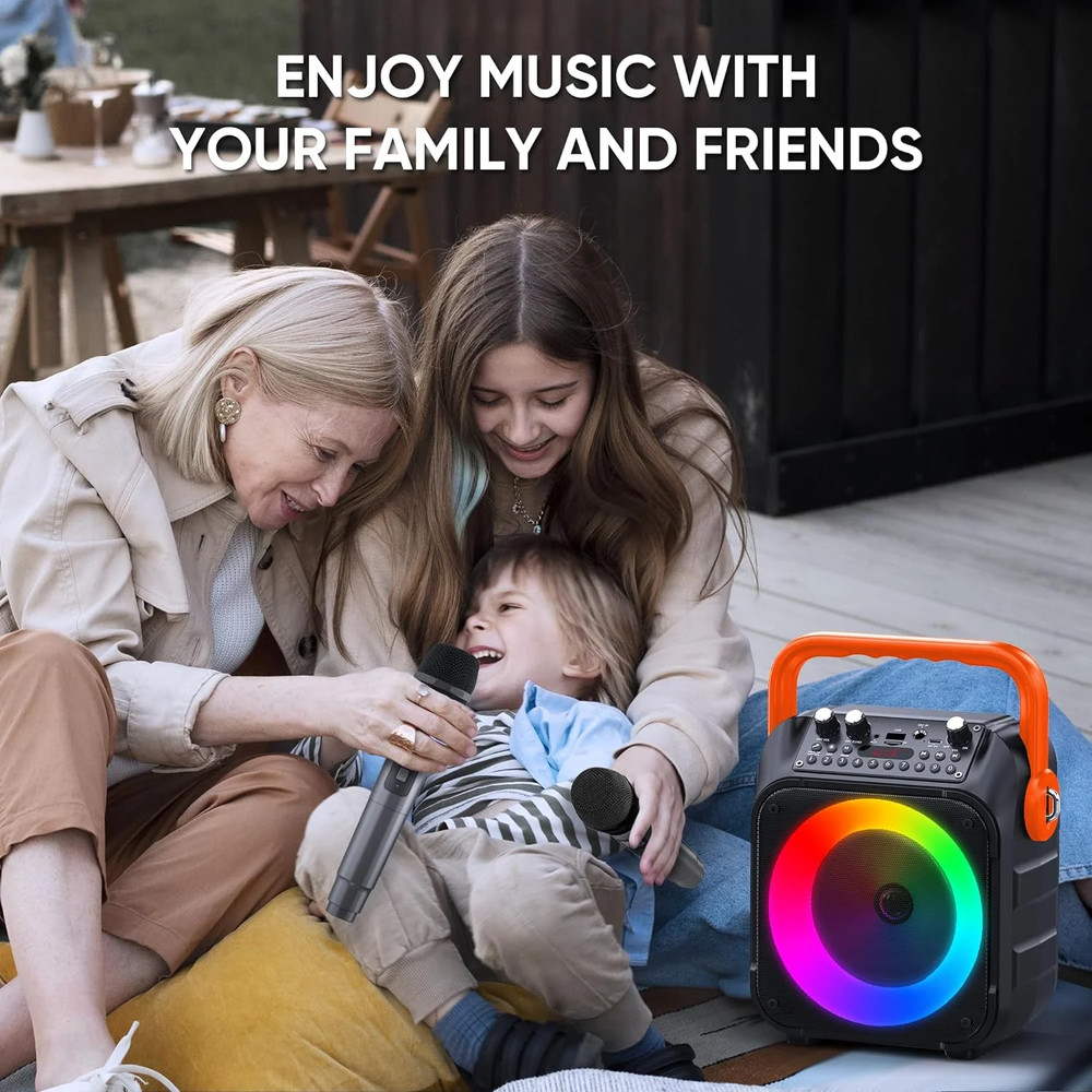 Bluetooth Speaker/Portable Karaoke Machine with 2 Wireless Microphones