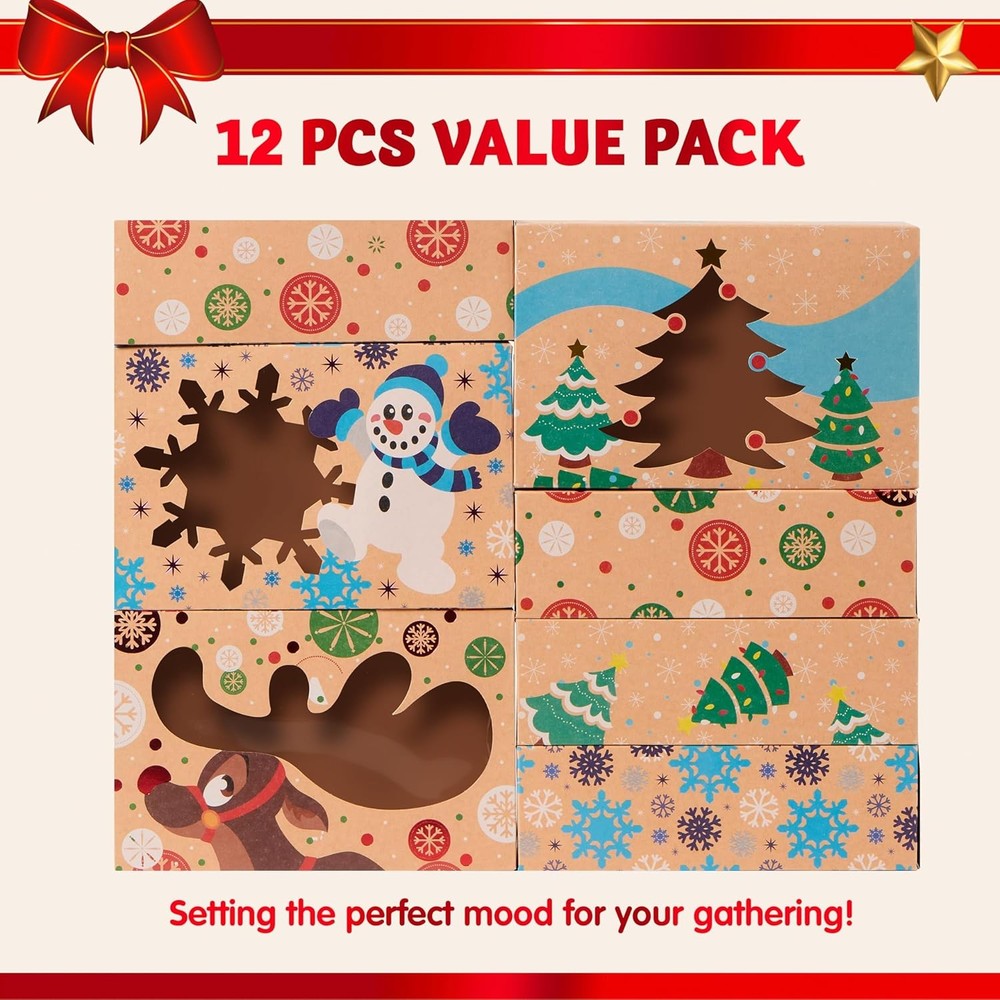 Christmas Cookie Boxes 12-Pack With Window 8.75"x5.75"