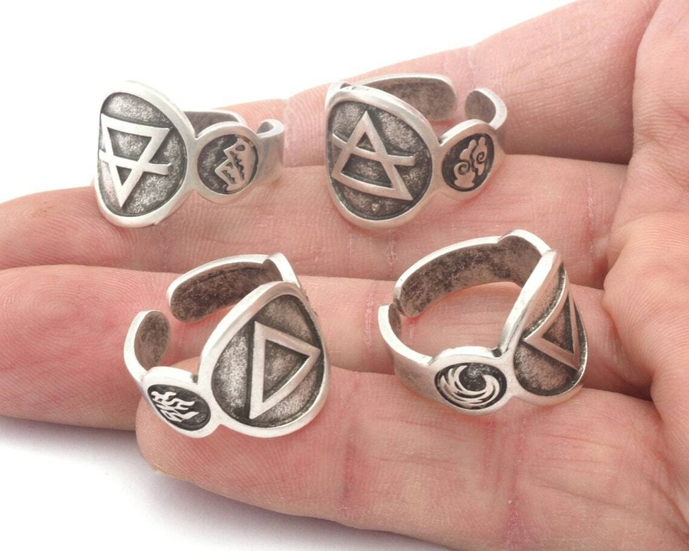Four Elements Symbol Embossment Ring Adjustable Antiquesilver Brass (6-10US)4667
