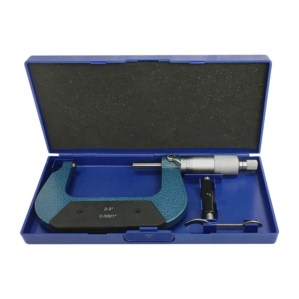 2-3'' Outside Micrometer Solid Metal Frame 0.0001'' Graduation W Case Ratchet