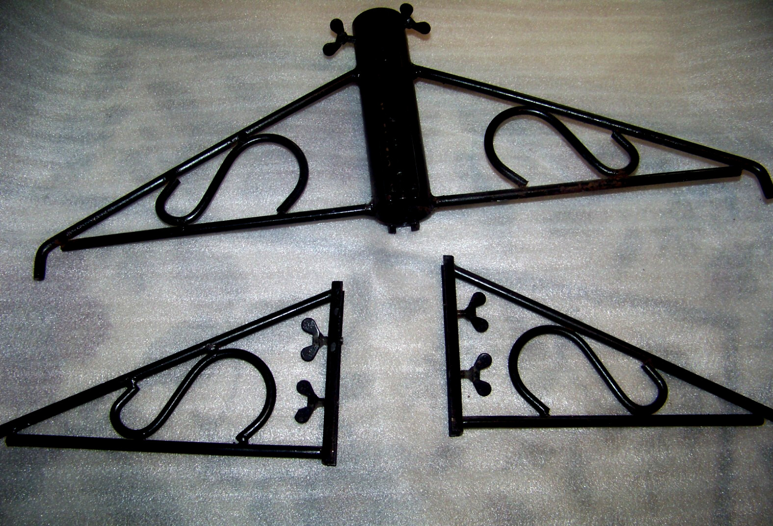 Rare 3pcs Antique Heavy Wrought Iron Patio Umbrella Stand 16" Sq FREE SHIP