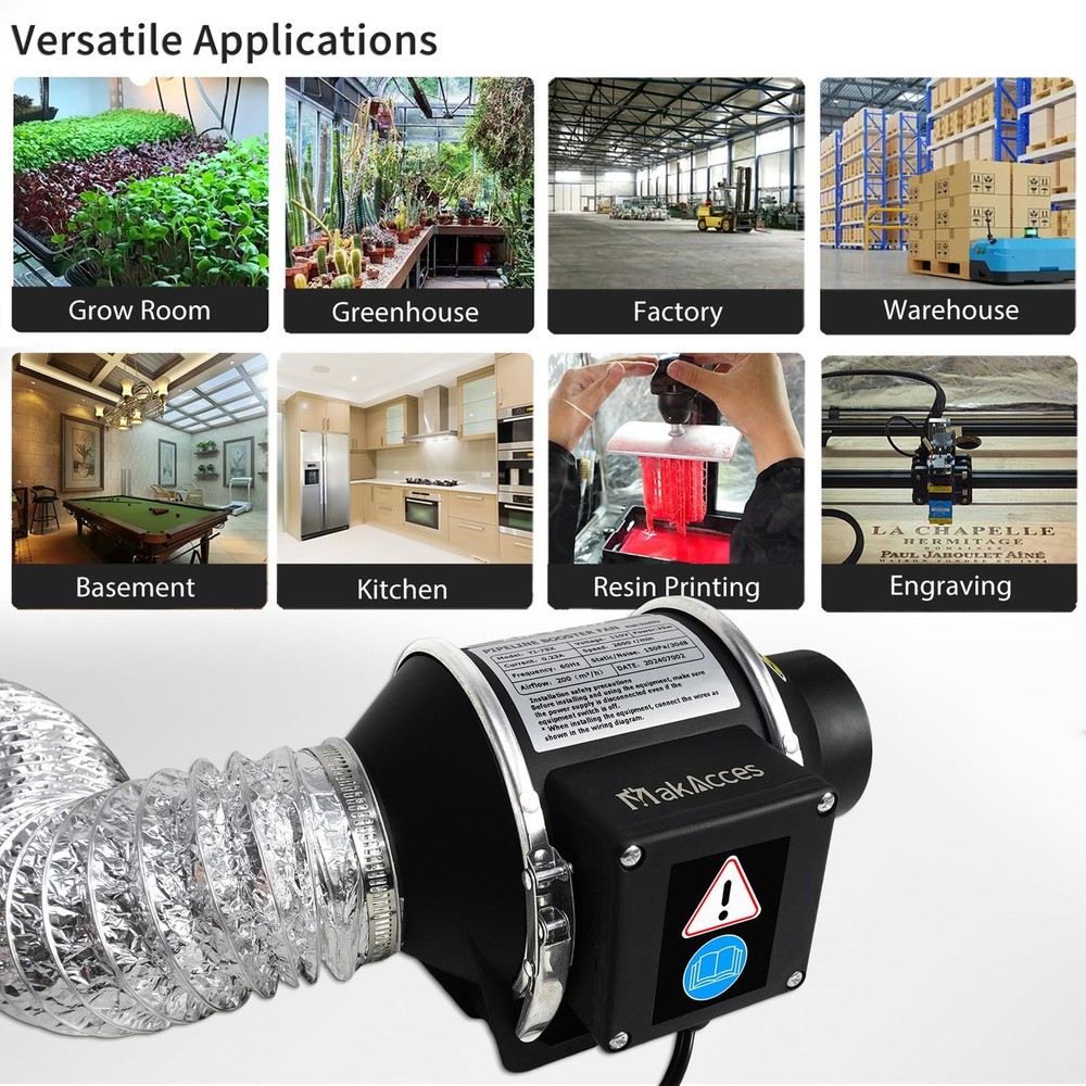 3 Inch Inline Duct Fan with Variable Speed Controller & 3 inches, Black