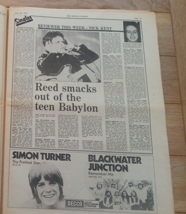 DAVID BOWIE LOU REED 'singles reviewed' 1973 UK ARTICLE / clipping