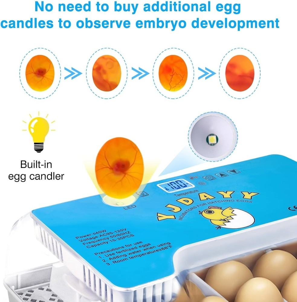15-35 Eggs Incubator with Automatic Egg Turning and ℉Temperature Display LED ...