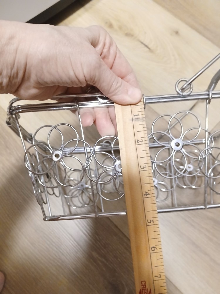 Rectangular Silver Metal Wire Basket with Handles Floral Design