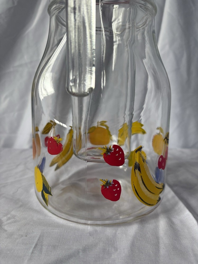 Large Vintage Glass Pitcher with Removable Ice Column | Fruit Pattern