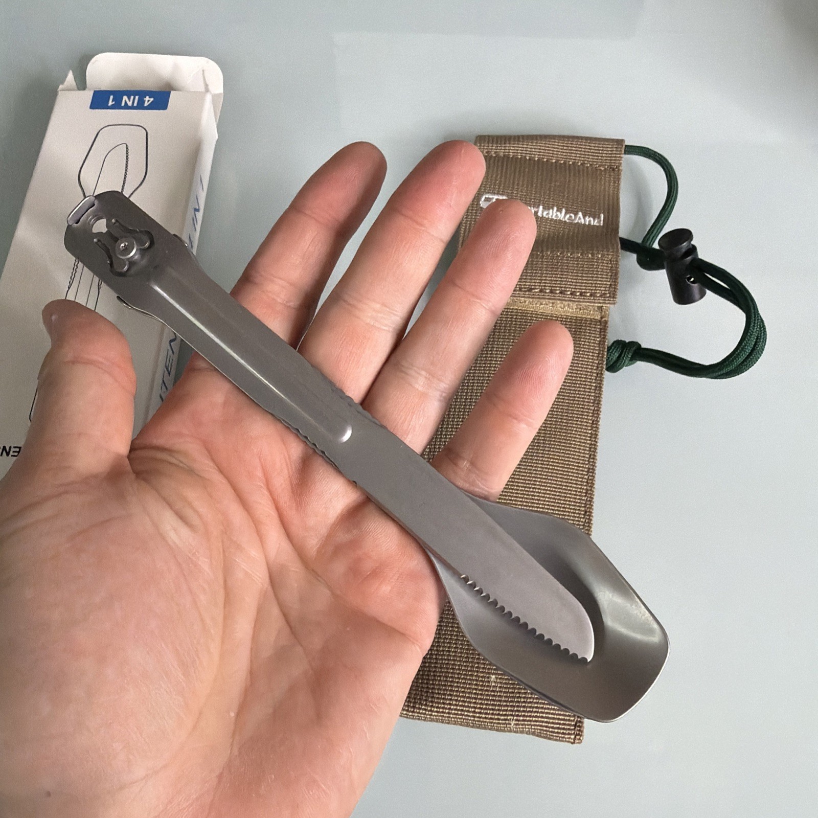 4in1 Camping Utensil Set Spoon Spork Knife Tongs Stainless Steel Multi Tool For