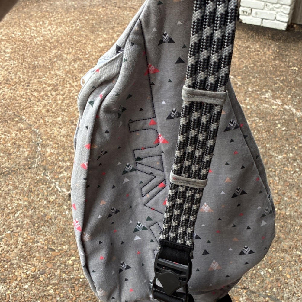 KAVU Gray Crossbody Backpack, Adjustable Strap, Multicolor Print, 3 Pockets