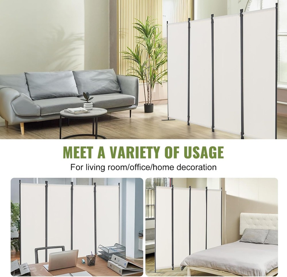 4 Panel Room Divider Folding Privacy Screen Fabric Partition White