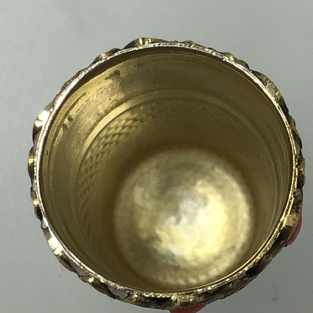 Solid Silver Thimble Gilded Stone Set Italian Approx size 6 Boxed. c1960