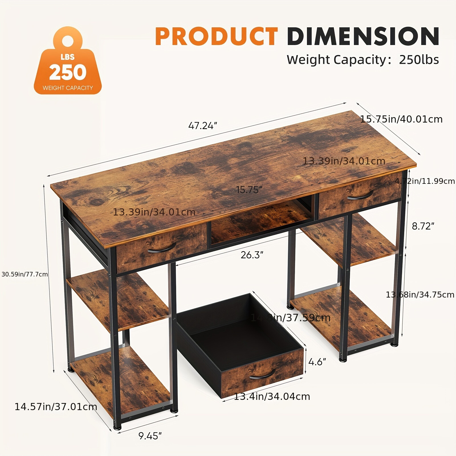 32/48-inch Computer Desk With 2 Fabric Drawers Storage, Keyboard Tray Included