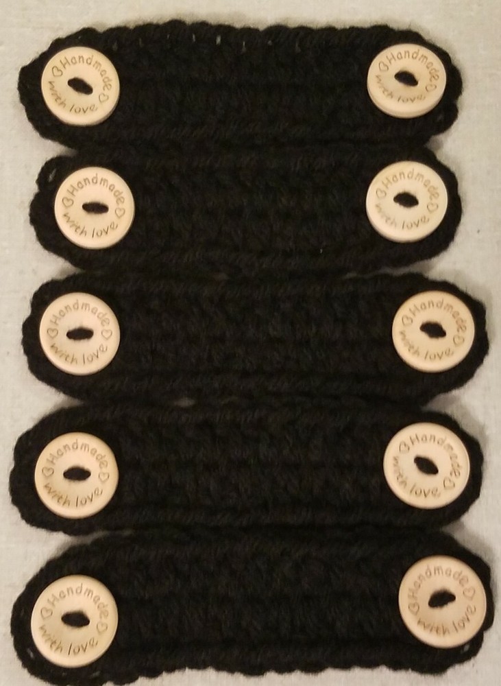 5 Ear Savers Crochet Ear Protector Face Mask Extender SMALL Handmade BLACK