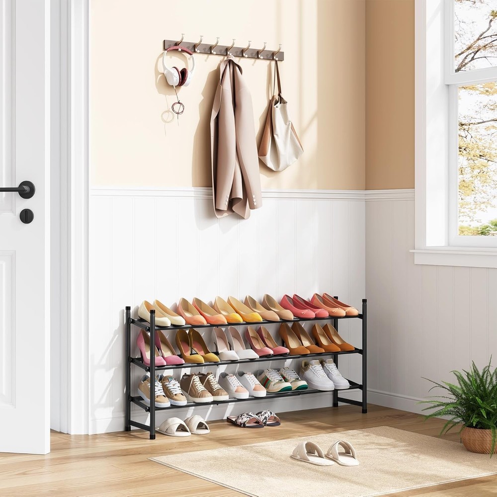 Expandable Shoe Rack Closet 3 Tier 28“-41“Adjustable & Stackable Shoe Shelf