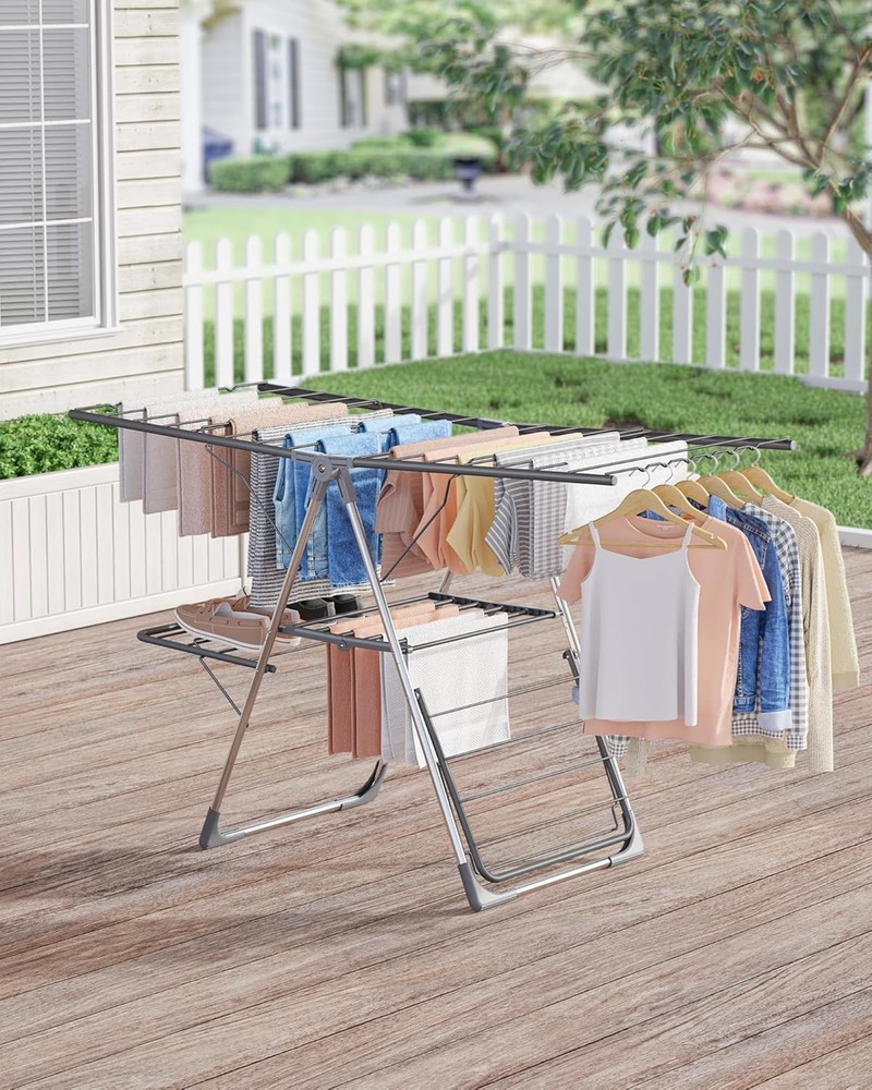 Effortless Setup Clothes Drying Rack - Foldable & Adjustable for All Weather