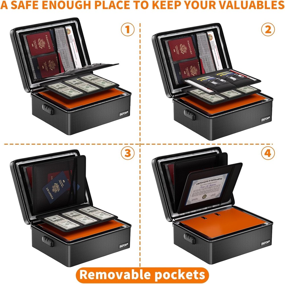 ENGPOW Fireproof Document Box with Lock, Fireproof Water Resistant Heat Insulate