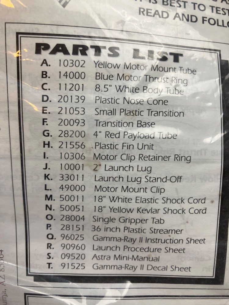 Quest Gamma Ray Payloader - Unique Parts useful for scratch scale models -Sealed