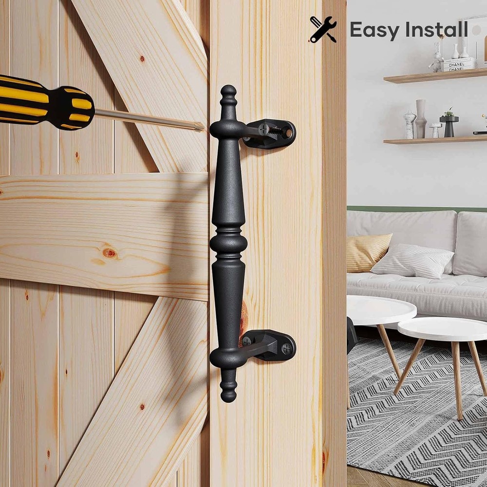Easelife 9" Barn Door Pull Handle, Rustic Black Cast Iron Grab, Gate Handles, Ea