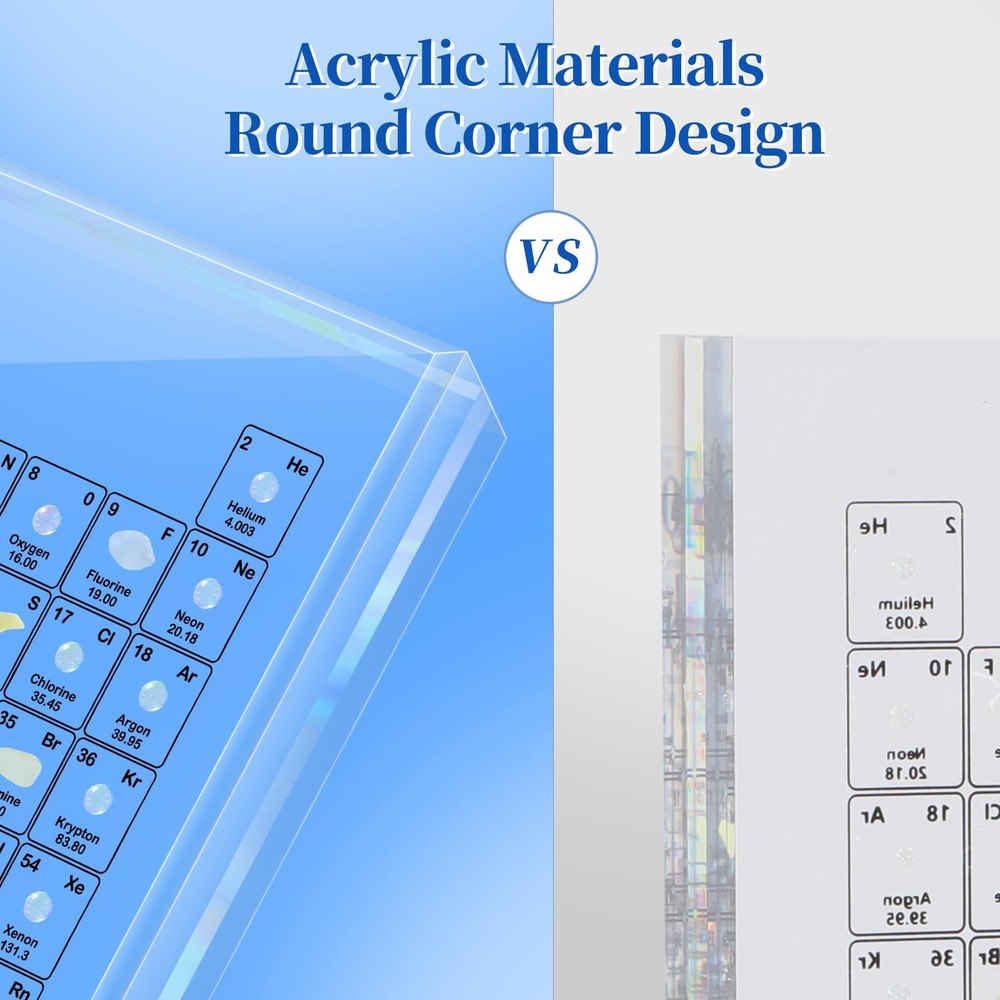 "Large Acrylic Periodic Table with Real Elements & LED Lights - Educational