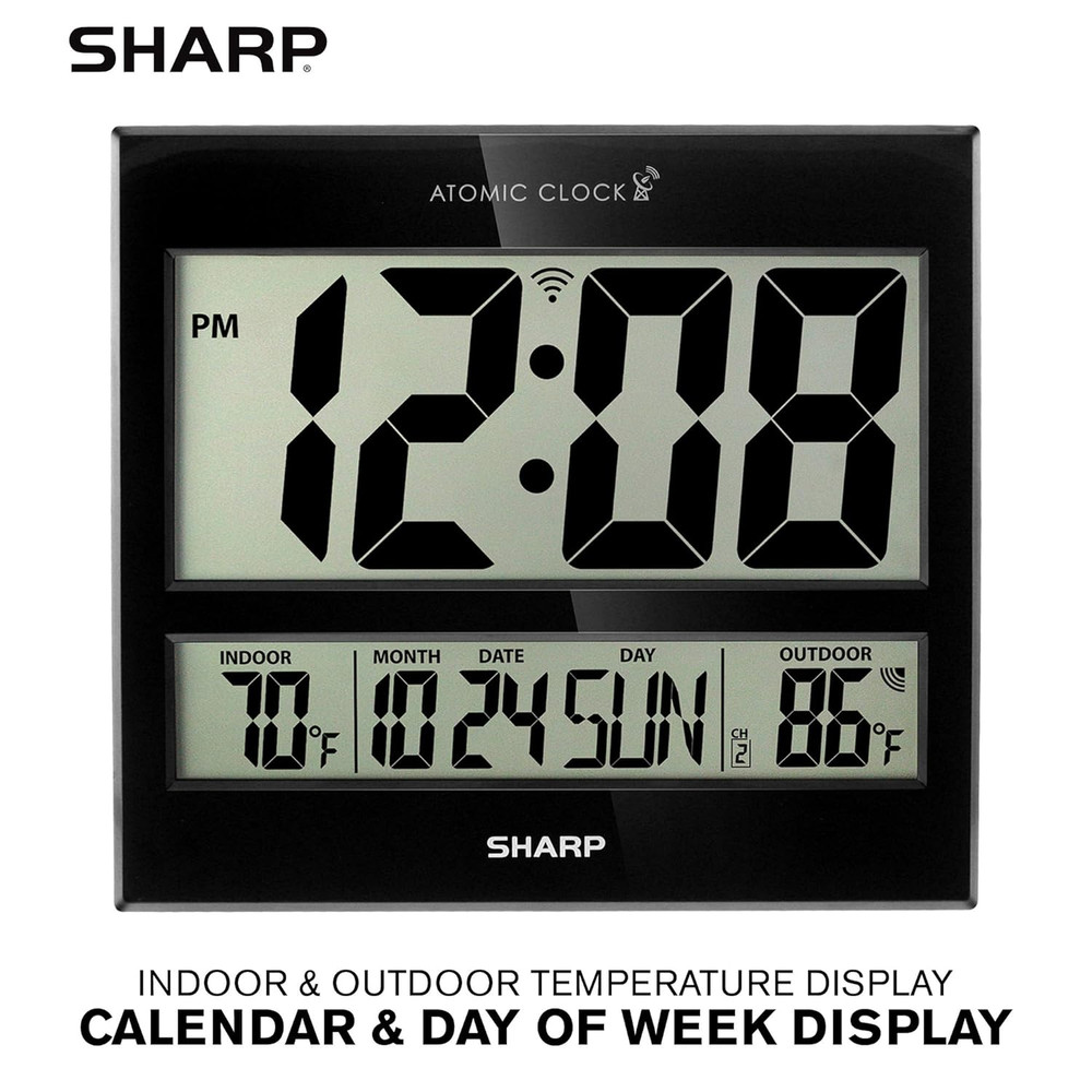 Sharp Atomic Clock – Never Needs Setting, Jumbo 3” Easy-Read Display, Indoor & O