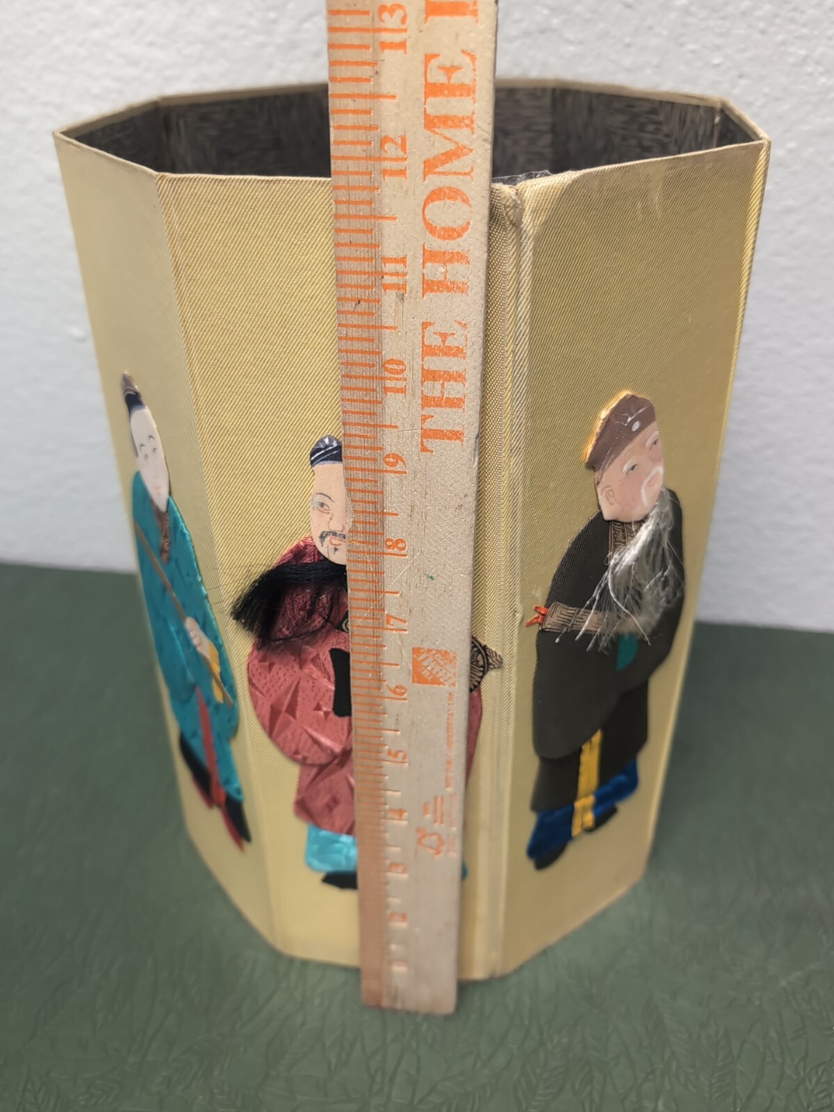 1940's-50's Silk & Paper Asian Chinese Folding Waste Paper Basket Damages