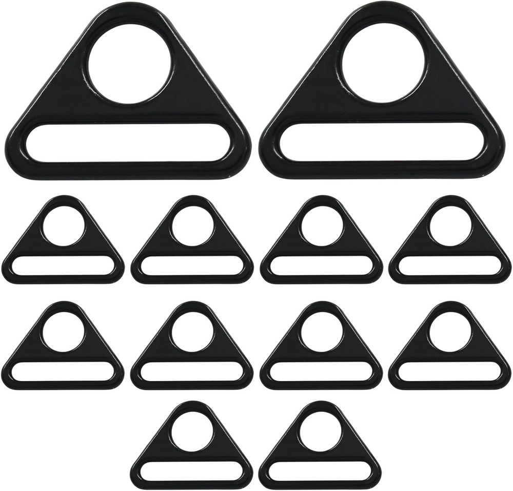 12 Pcs Black Metal Triangular Buckles D-Ring 2" Webbing Strap DIY Accessories