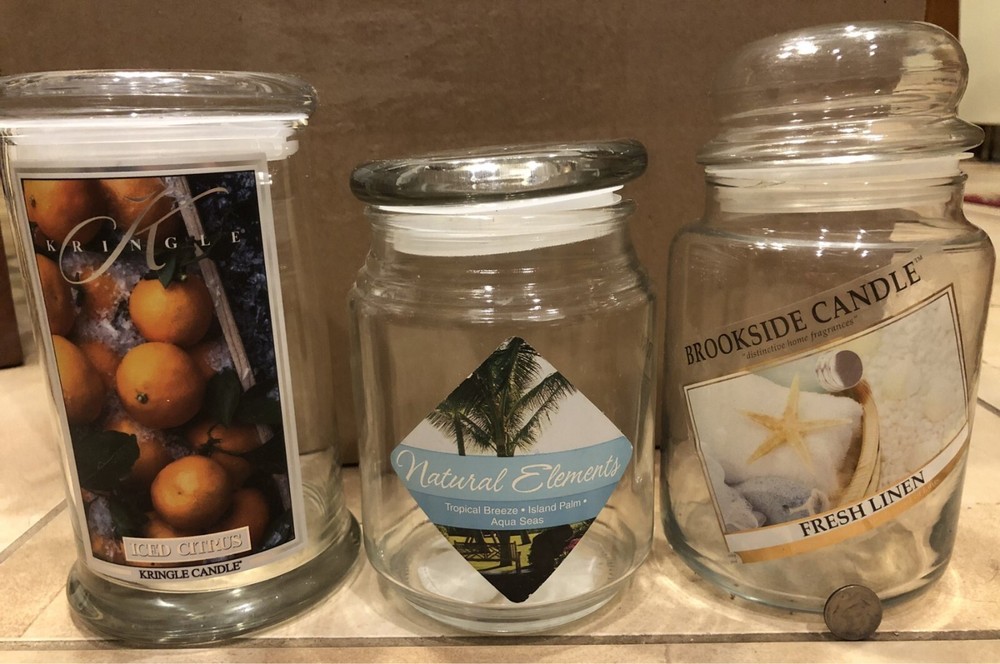 Empty Candle Jars, Set 9; LARGE; Multiple shapes, makes; No Wax, Includes 9 Lids