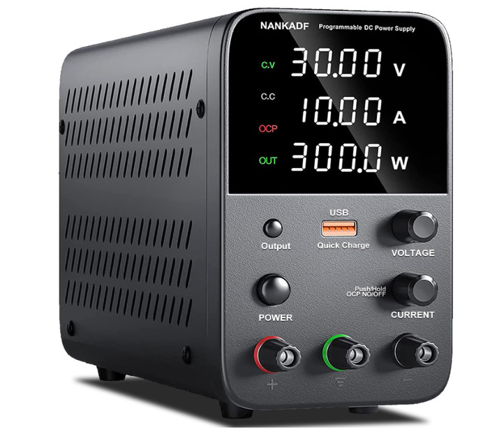 30V 10A Variable DC Bench Power Supply w/ Encoder Knob USB QC