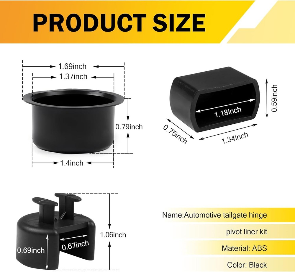 4 PCS Tailgate Hinge Pivot Bushing, ABS Rust-Proof Insert for Left Right Beds an