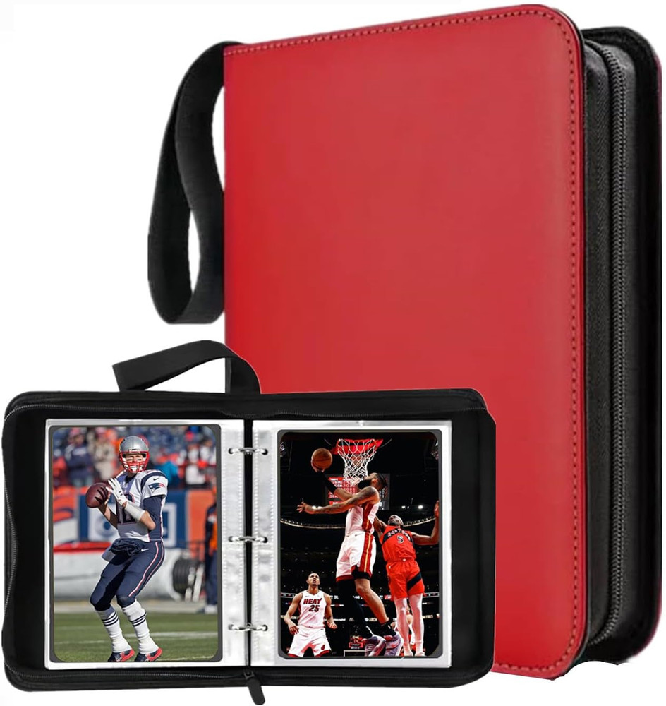 Mini Card Binder 1-Pocket - Super Lightweight Zipper Small Binder, Red