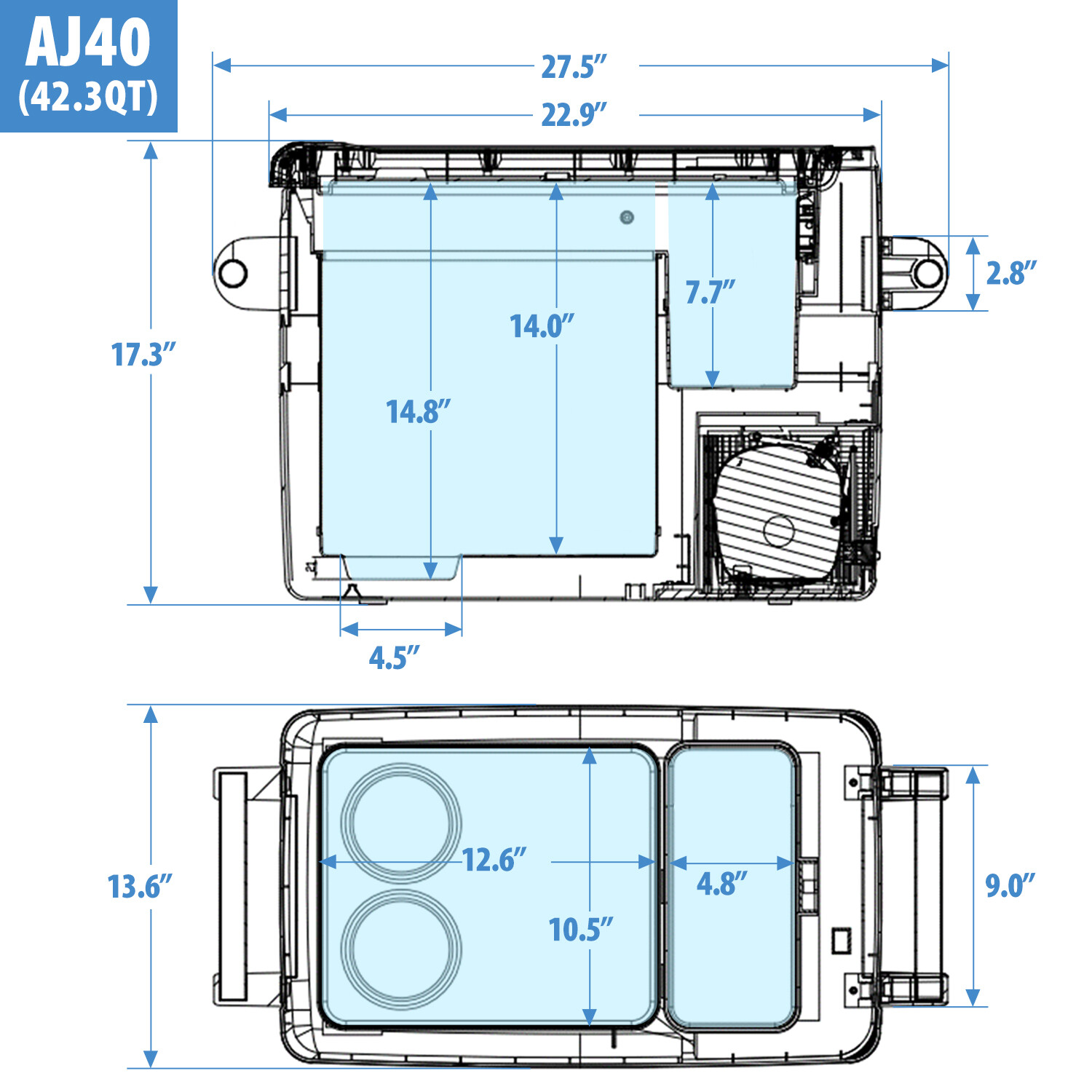 42 Quart Car Fridge 12V Portable Freezer Electric Cooler for Van Camping Travel