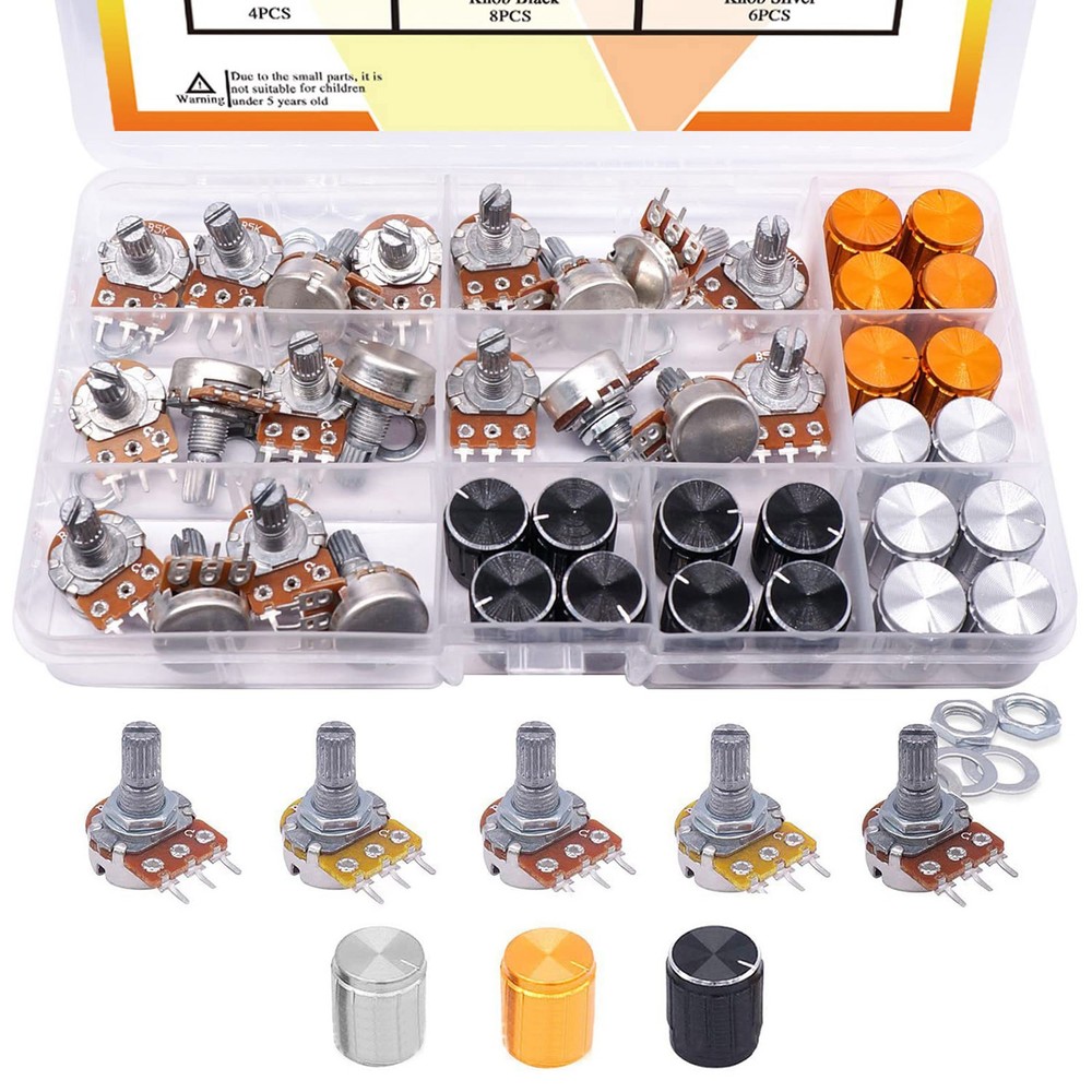B5K 10K 20K 50K 100K Ohm Single Linear Potentiometer W/Alloy Rotary Knobs