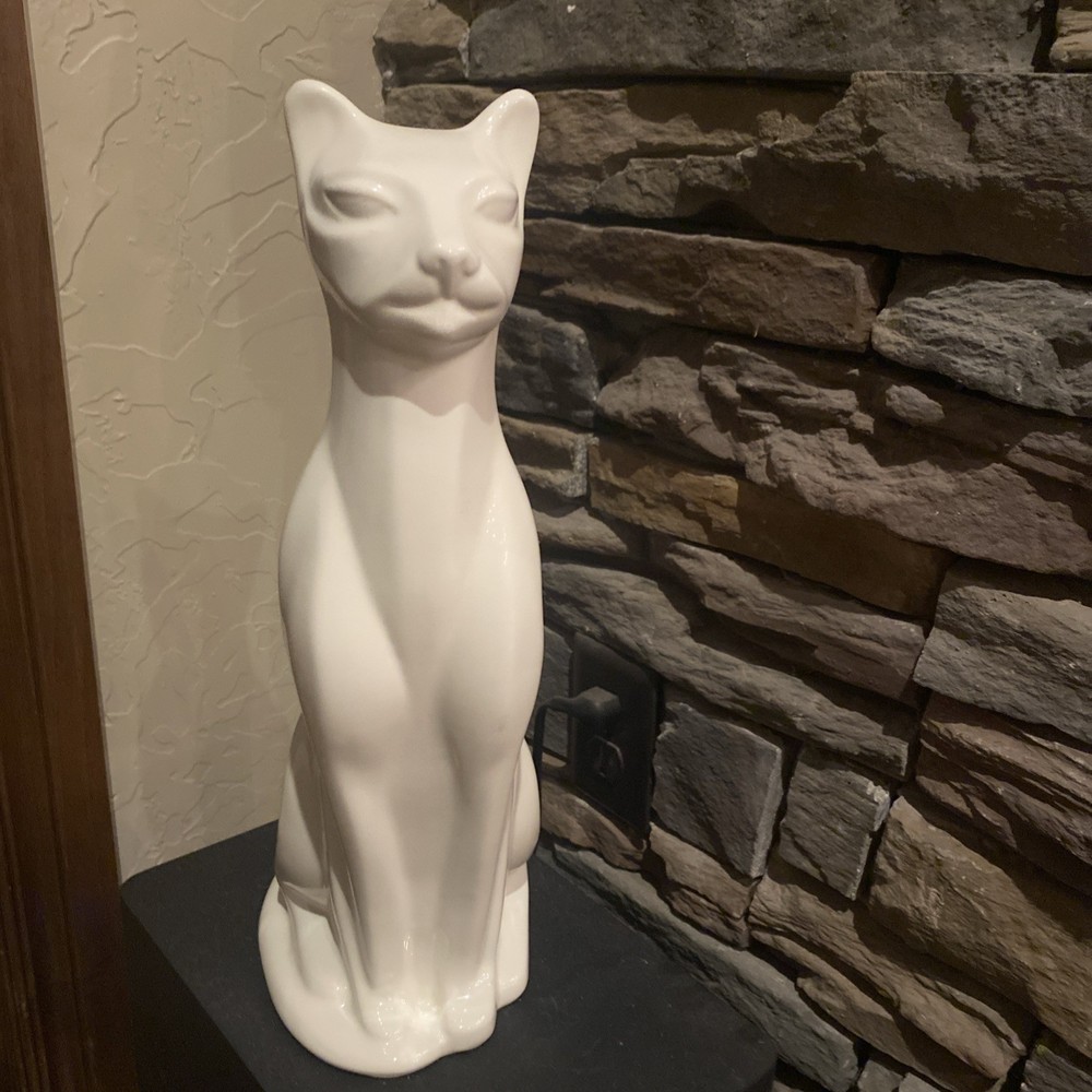 Vintage Art Deco Modern white Ceramic Cat Statue Figurine 16" TALL