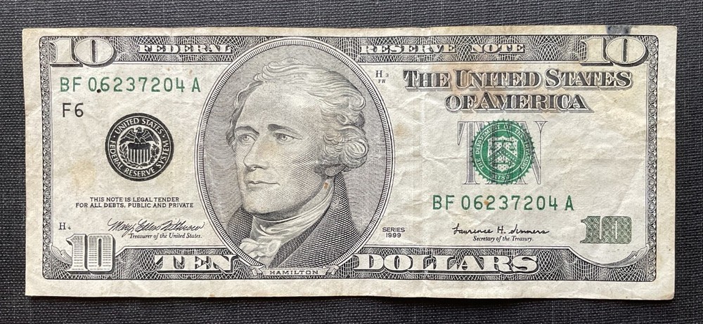 Misaligned $10 Back Printing 1999 Misprint Ten Dollar Note Misalignment