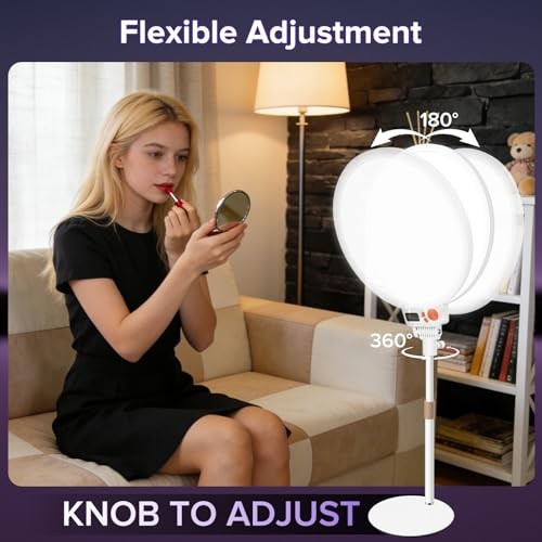 12" Large Ring Light with Stand, 7000K Full-Screen Selfie Light Ring with