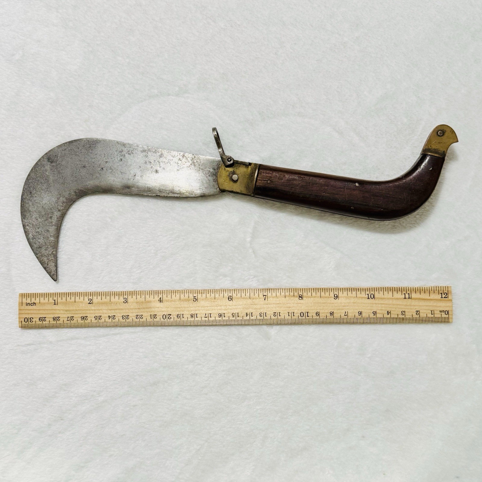 Whitby-Foreign-Roncola-Pruning-Thatcher-Bill-Hook-Knife-W/-Brown-Wooden-Handle