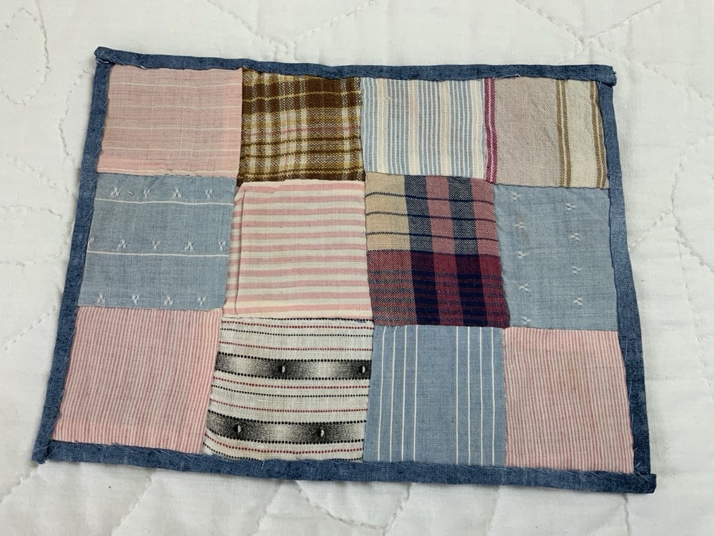 Antique Patchwork Quilt Table Topper, Rectangle, Four Patch, Early Calicos, Pink