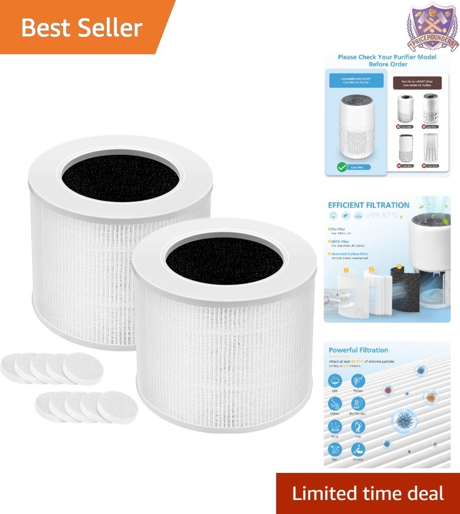2 Pack HEPA Activated Carbon Filter Replacement for LEVOIT Core Mini Air Puri...