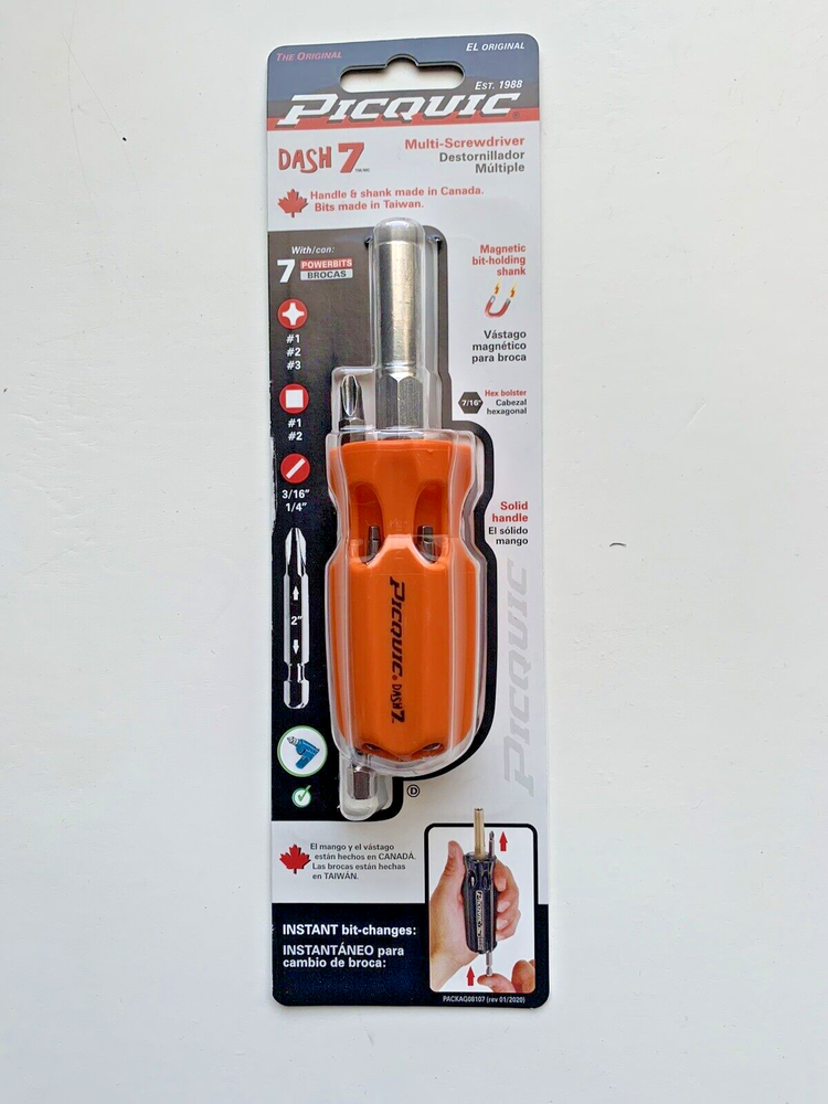 PICQUIC DASH 7 Screwdriver - Multi Bit with 7 Hex Powerbits - Orange