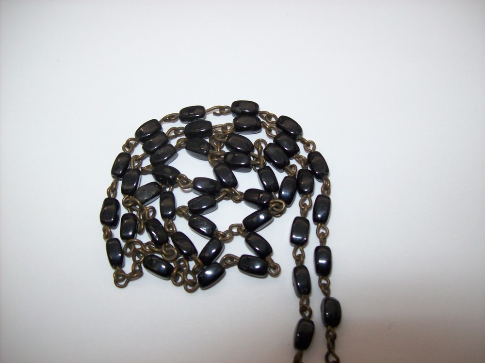 Vintage Catholic Rosary Black Beads Brass Crucifix Made in Czechoslovakia