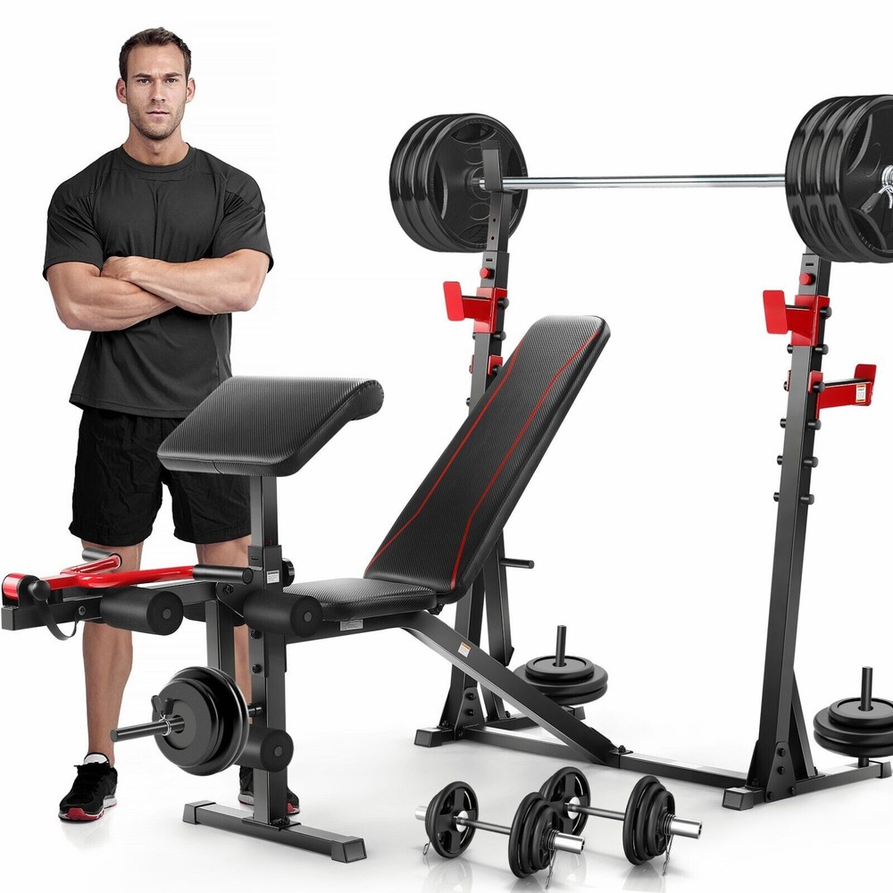 900LBS Multi-Functional Adjustable Olympic Weight Bench with Squat Rack for Home