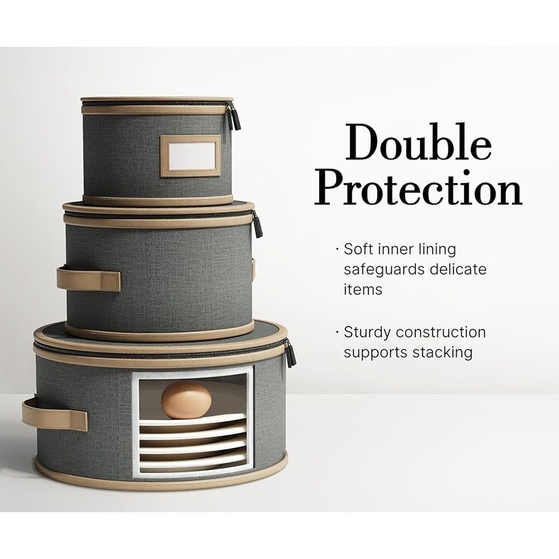 5 Piece Hard Shell China Storage Set Stackable Dish Organizer Padded Protection