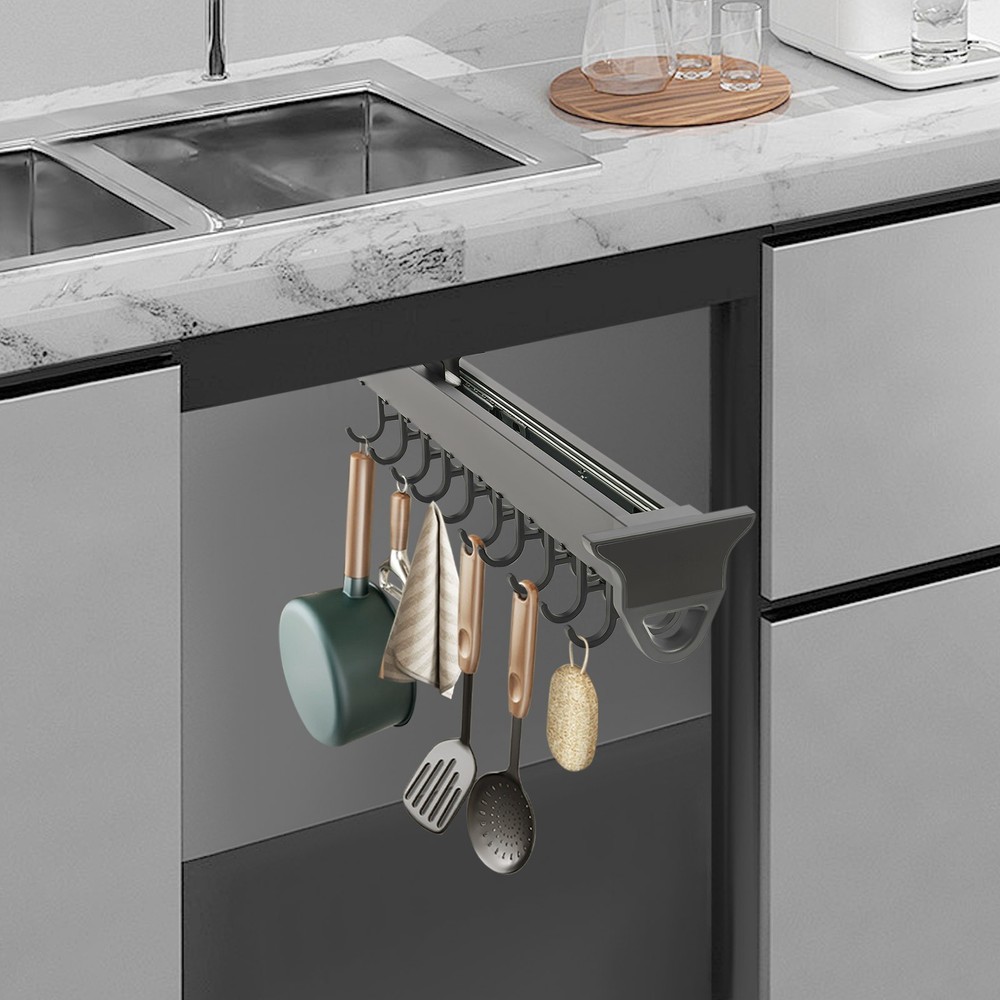 Pull Out Wall Storage Rack w/ 20 Hooks kitchen Laundry Closet Hanging Organizer