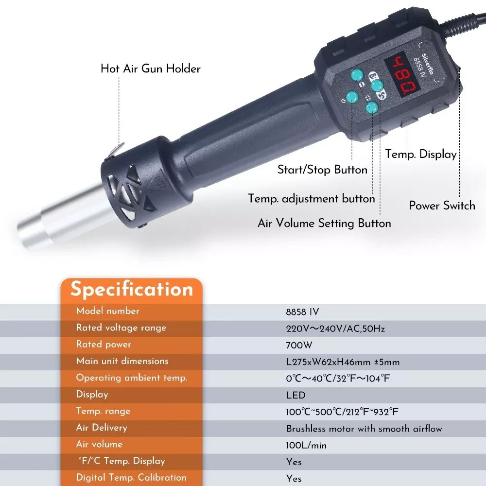 700W Digital Hot Air Rework Soldering Station Digital Display SMD Heat Gun
